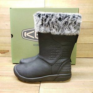 KEEN Women's Fremont Zip Waterproof Winter Snow Boots Size 7 Black Faux Fur
